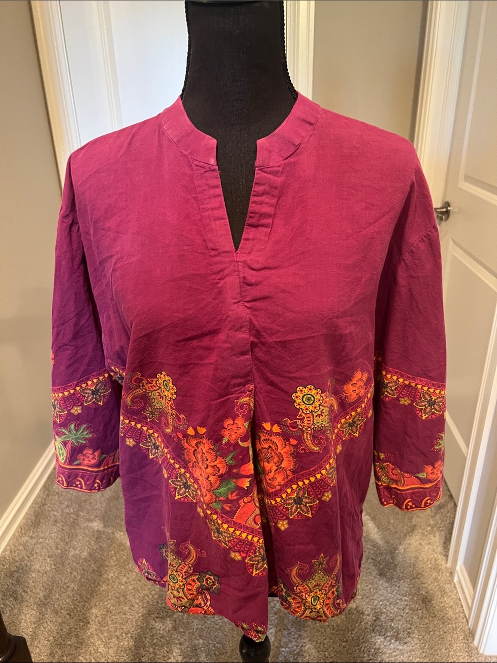 Ethnic Indian Wear Magenta Tunic with Orange Floral Print